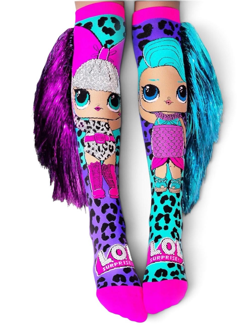 Madmia LOL Surprise Disco Dolls Knee High 3D Hair Crazy Socks Leopard Print